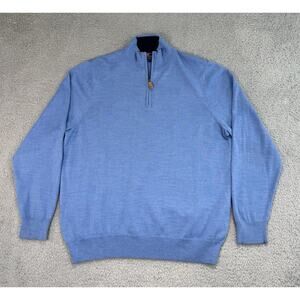 Vineyard Vines Performance Sweater Mens Large Blue Merino Wool 1/4 Zip Golf